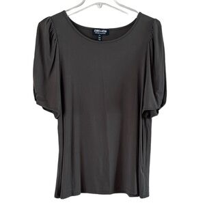 Mac and Me knit olive top gathered sleeves with a pleat in the sleeve size Small